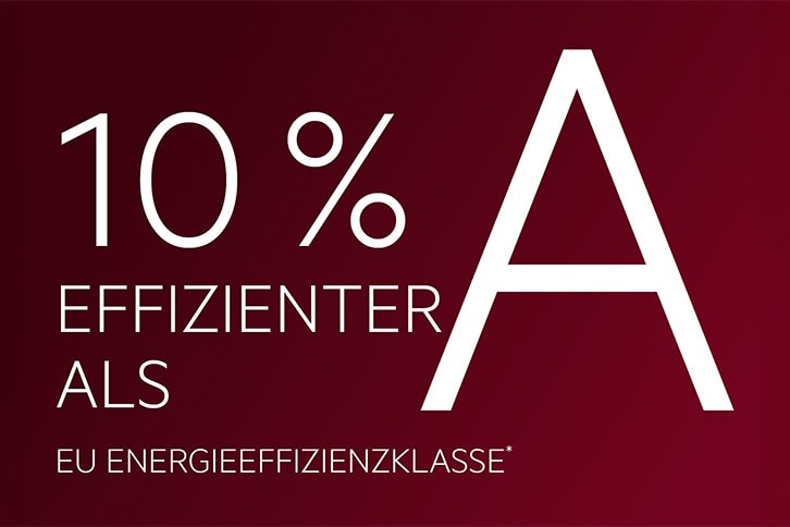 Bild mit einem rotem Verlauf im Hintergrund und dem Hinweis "10 % effizienter als A"