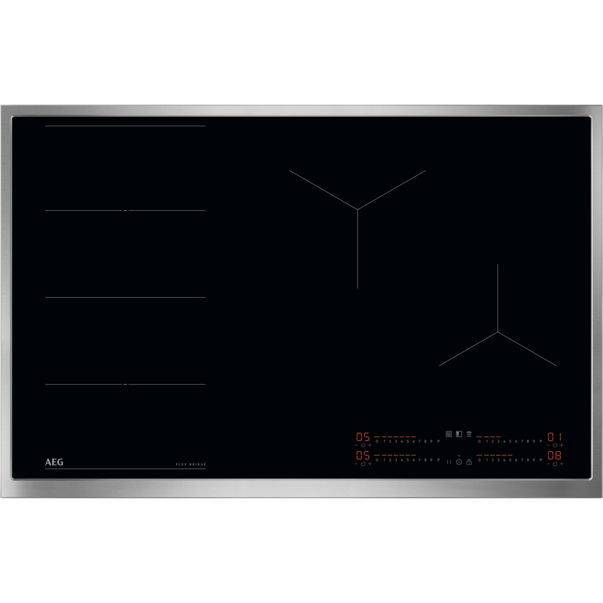 7333394070643 - TI84IF0FRB Autarkes Kochfeld   Induktion 6000 Flex     Hob²Hood   80 cm   Edelstahlrahmen   Aufliegend   4 Kochzonen   FlexBridge-Funktion   Powerfunktion   Kindersicherung