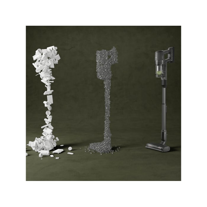 Three versions of stick hoover showing the sustainble construction.