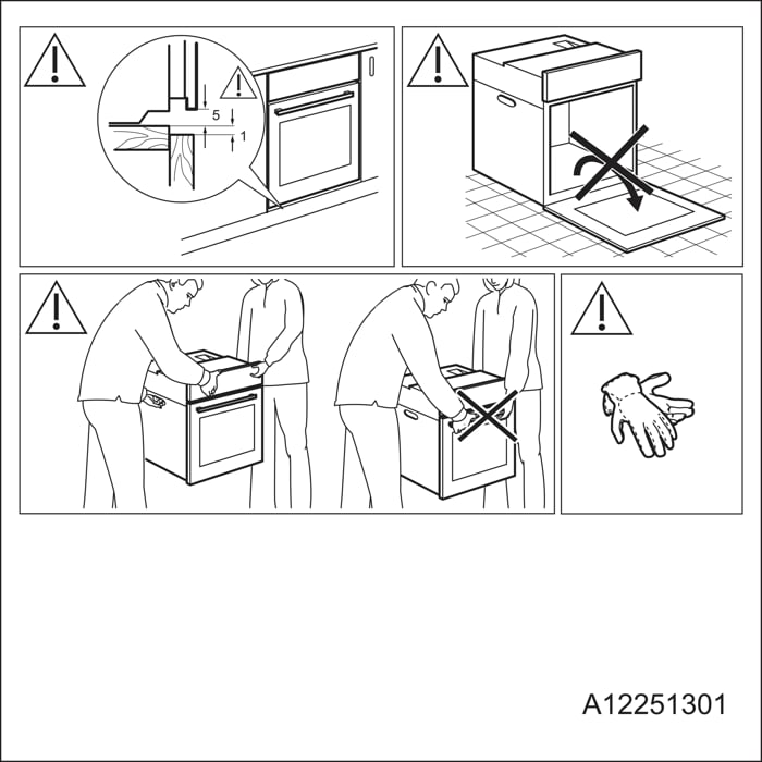 Ziehe den Backofen nicht am Türgriff und benutze Handschuhe