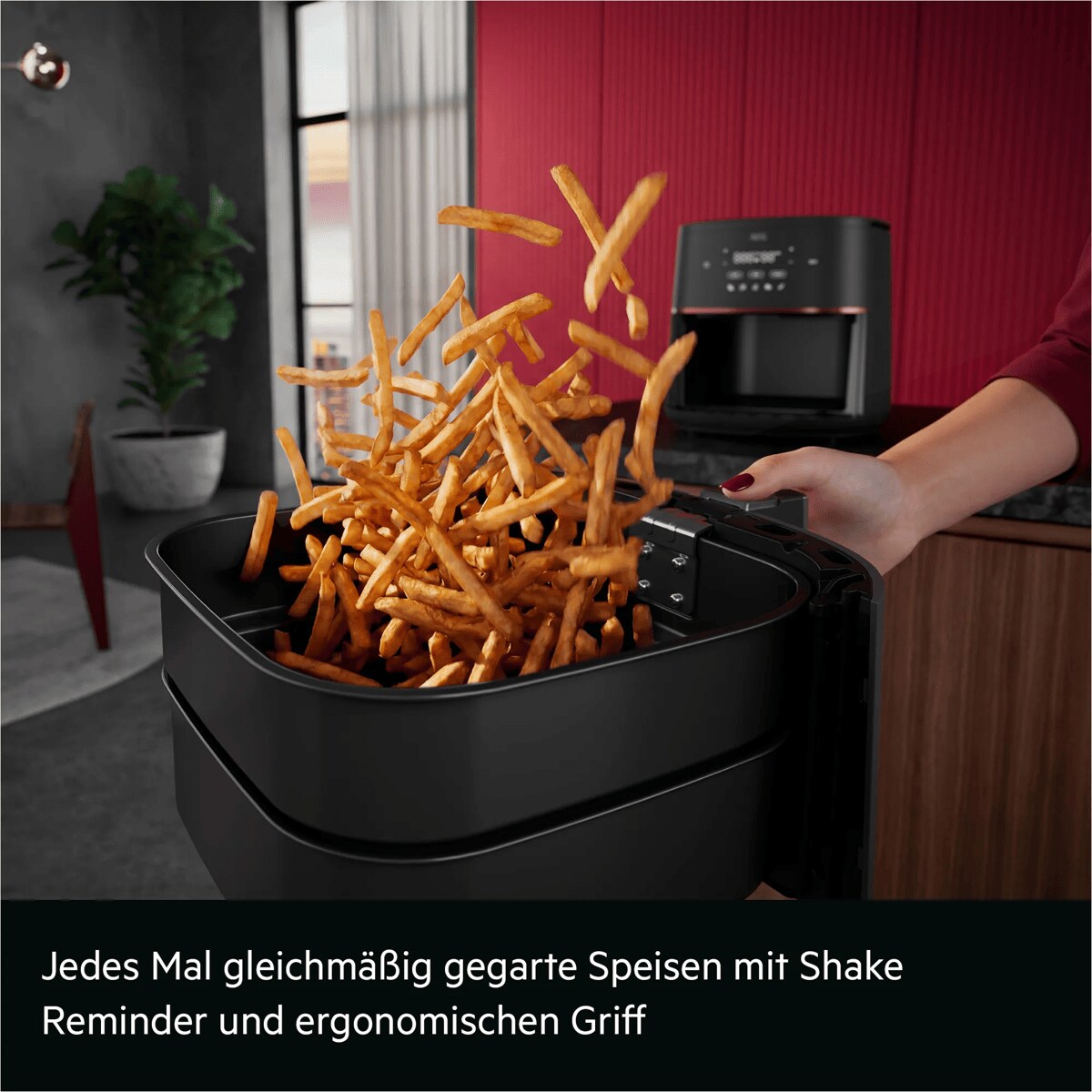 Jedes Mal gleichmäßig gegarte Speisen mit Shake Reminder und ergonomischen Griff