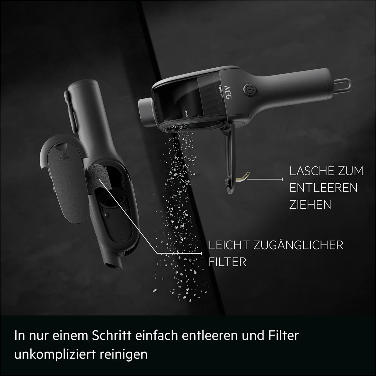 In nur einem Schritt einfach entleeren und Filter unkompliziert reinigen