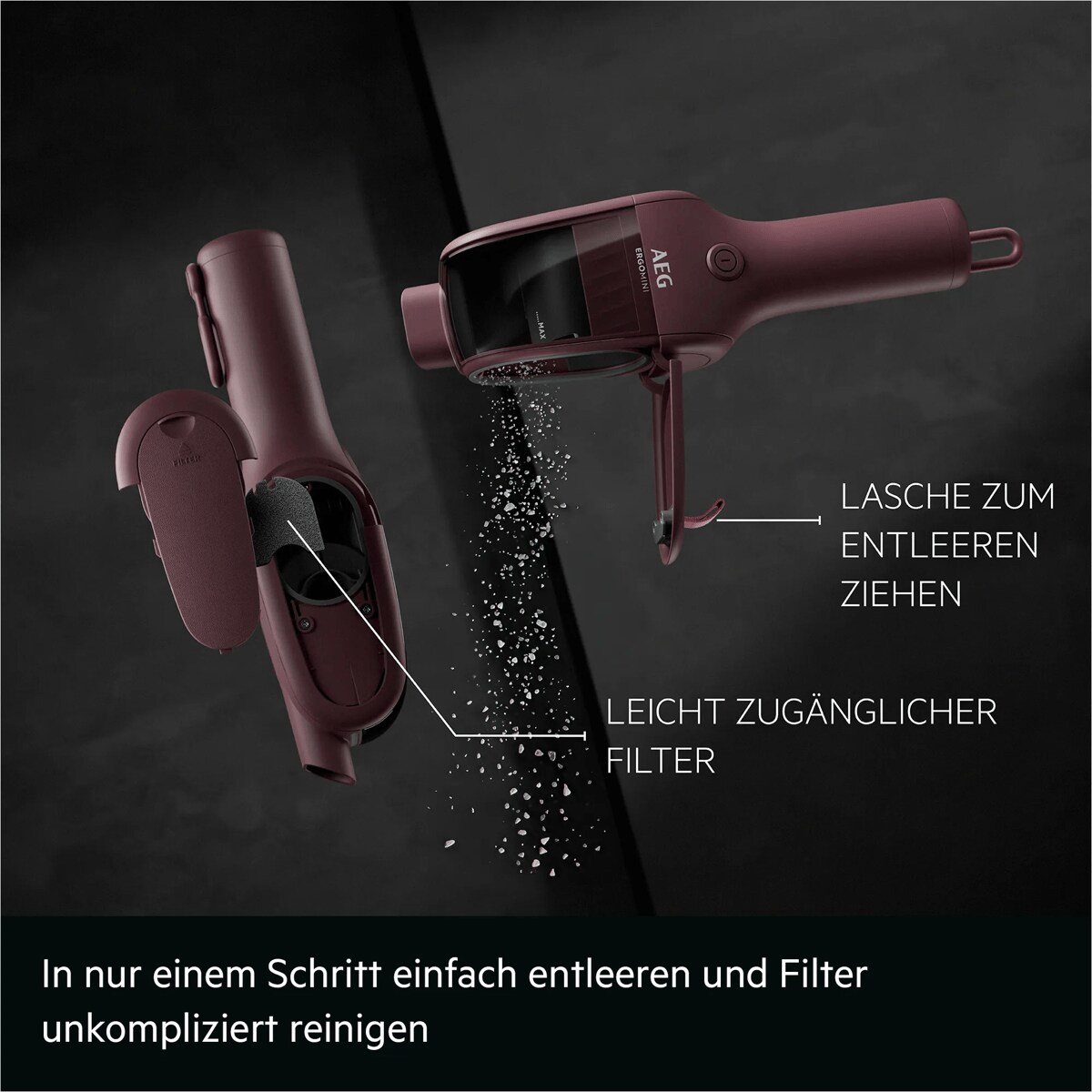 In nur einem Schritt einfach entleeren und Filter unkompliziert reinigen