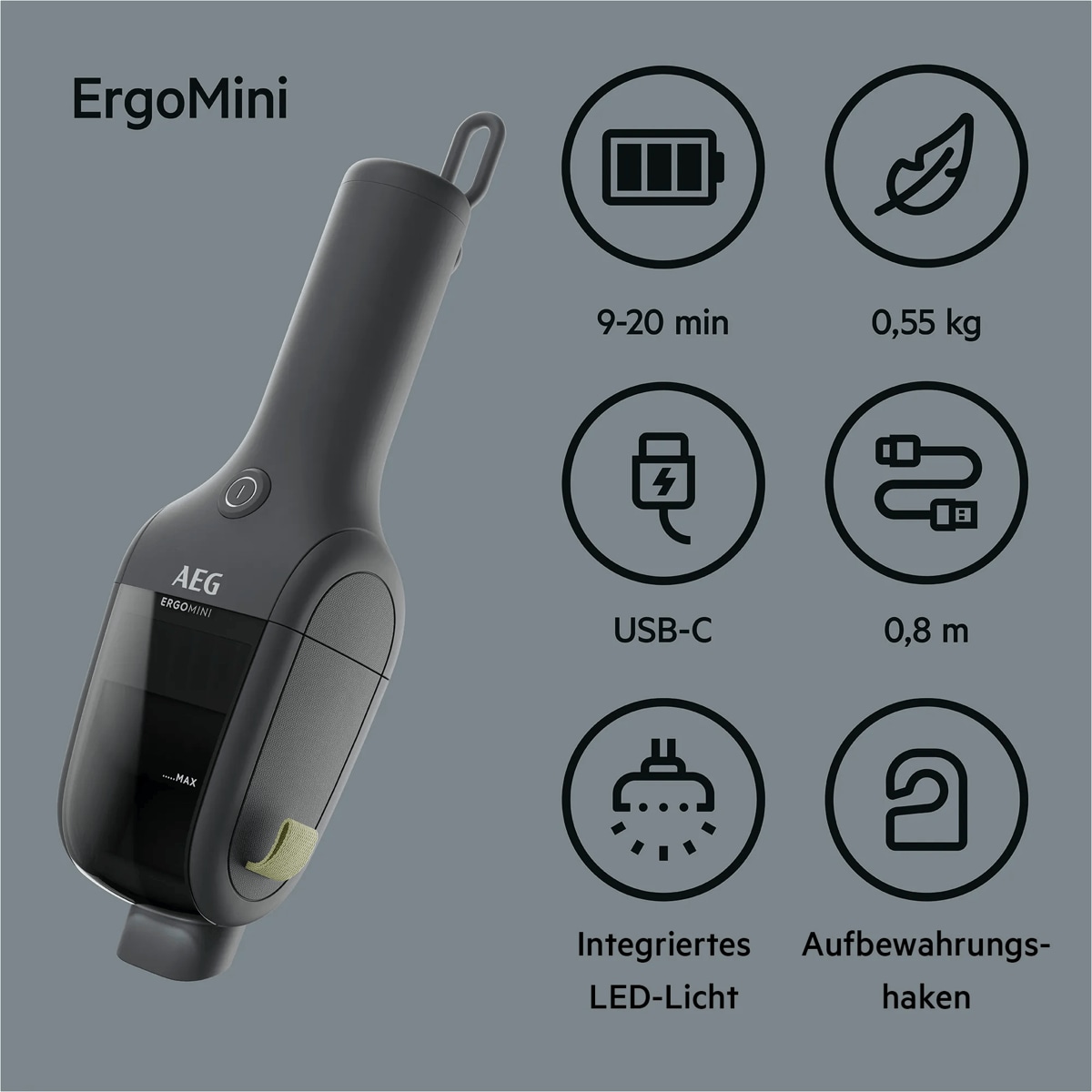 Integriertes LED-Licht
Aufbewahrungshaken