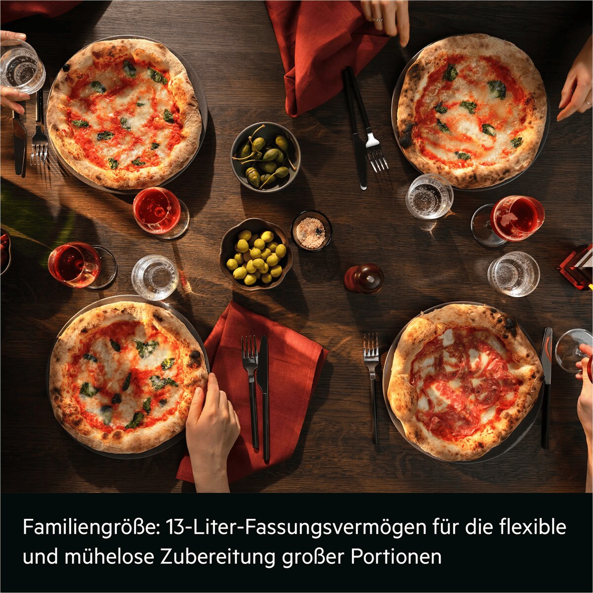 Familiengröße: 13-Liter-Fassungsvermögen für die flexible und mühelose Zubereitung großer Portionen