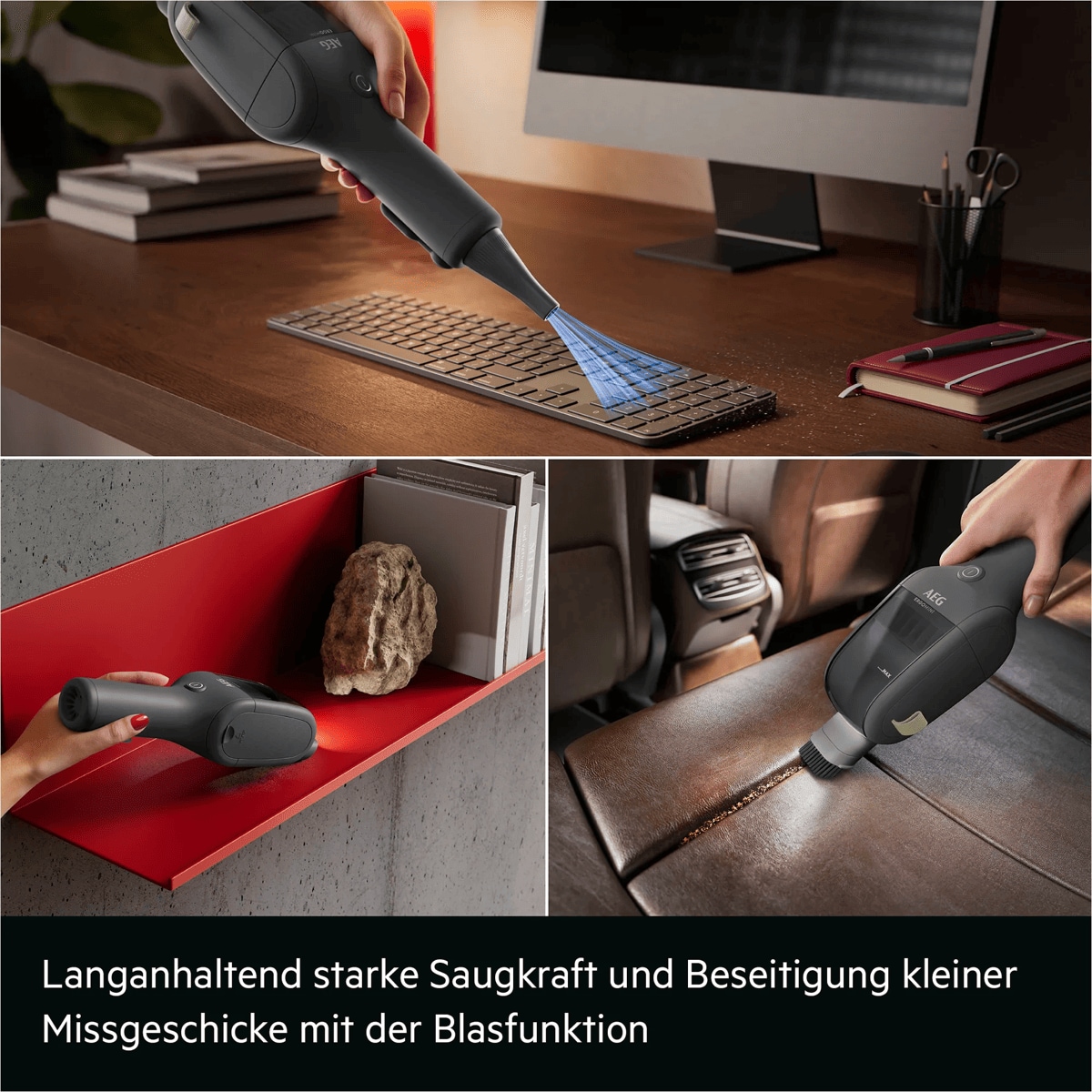 Langanhaltend starke Saugkraft und Beseitigung kleiner Missgeschicke mit der Blasfunktion 