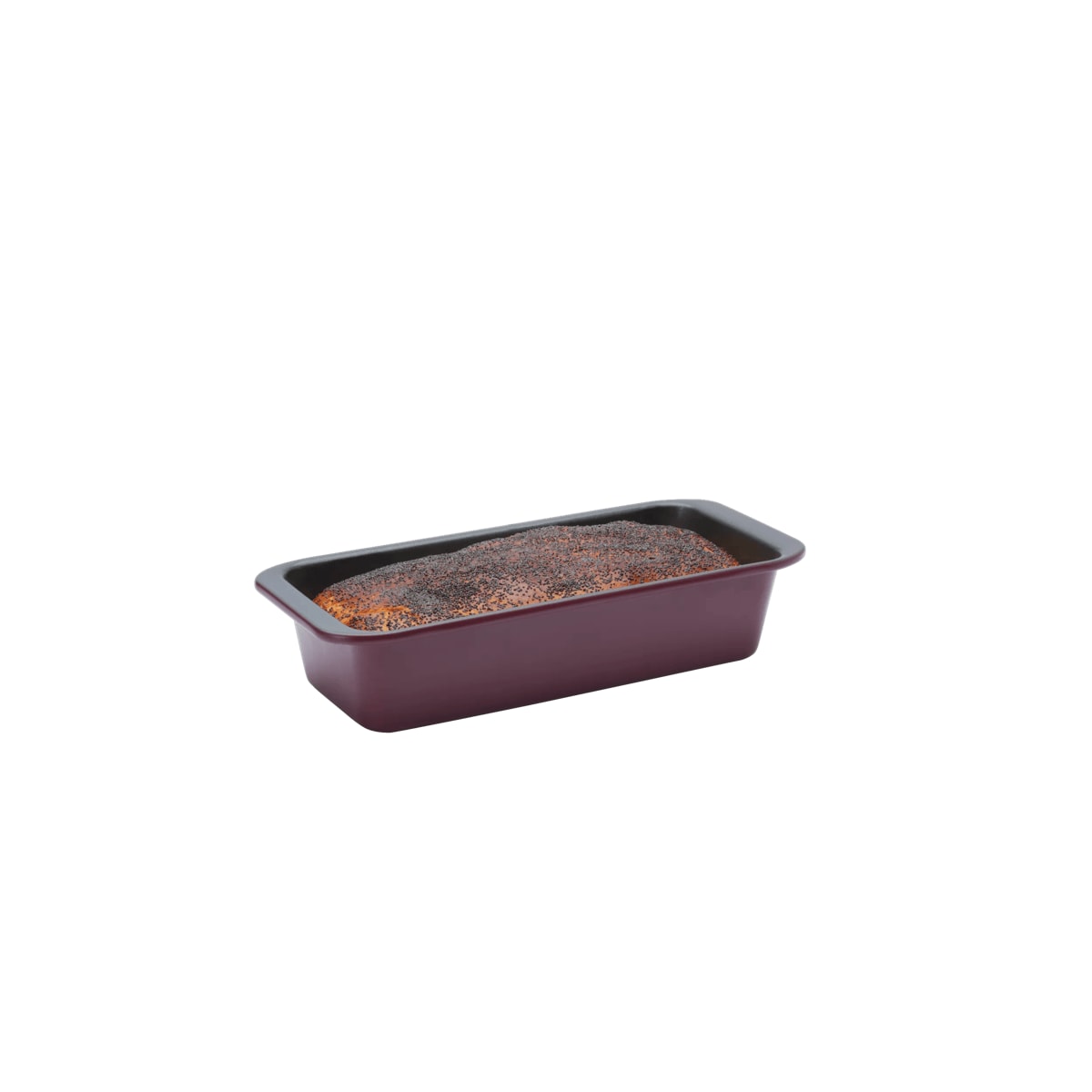 Product in use, filled with a bread loaf covered in poppy seeds