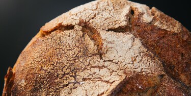 Die goldene Kruste eines mit Dampf gebackenen Brotlaibs