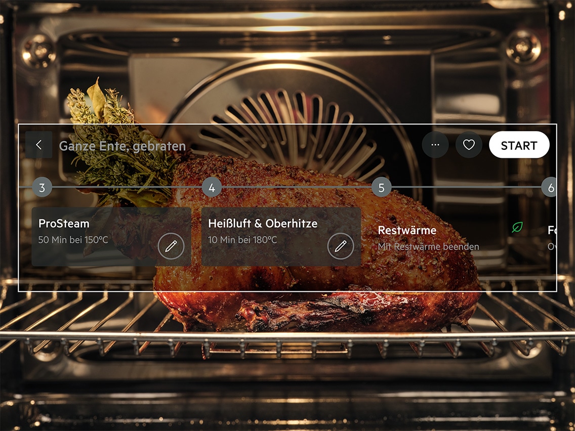 EG Backofen Display mit automatischem Rezeptprogramm f&uuml;r ganze Ente &ndash; Garstufen mit ProSteam und Hei&szlig;luft