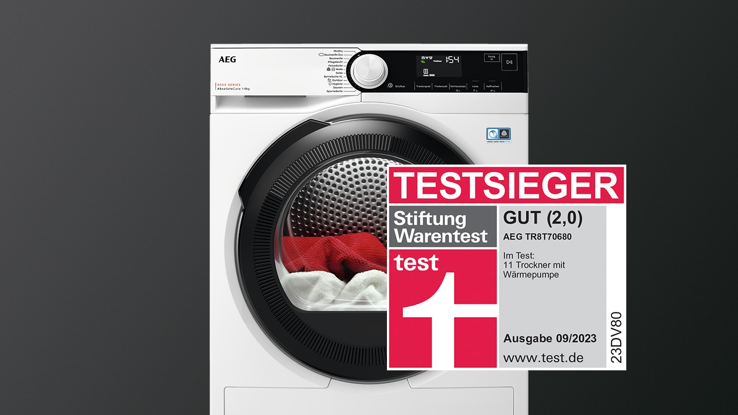 Der AEG Wäschetrockner TR8T70680 ist Testsieger bei der Stiftung Warentest