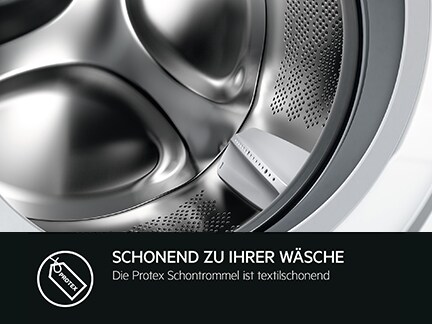 Innenansicht einer textilschonenden ProTex-Trommel einer Waschmaschine.